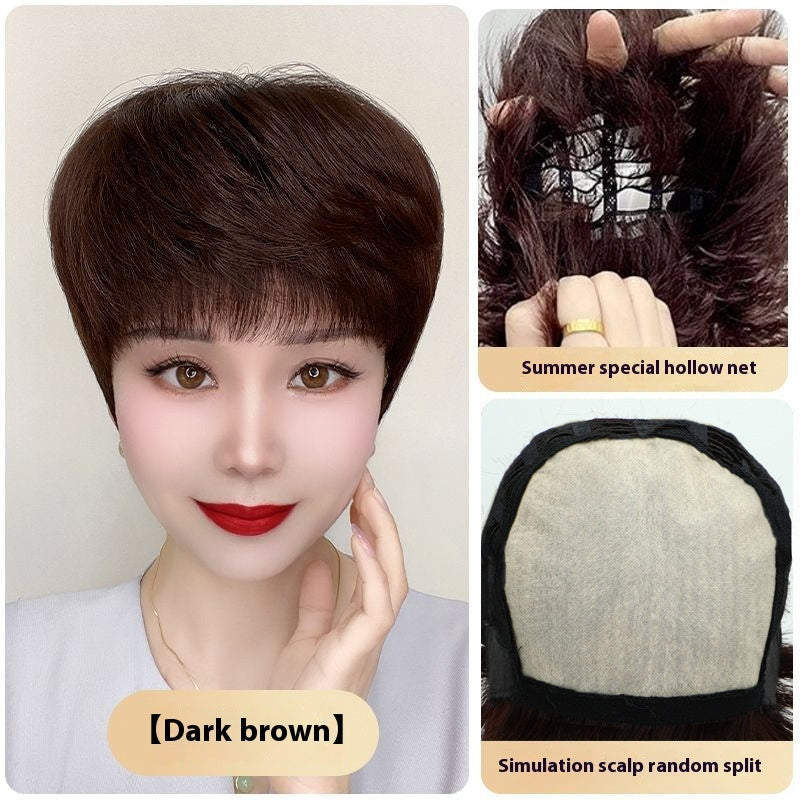 Short Human Hair Cap Wig with Simulated Scalp