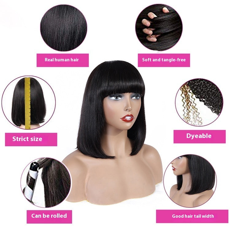 Human Hair Blunt Bob Wig with Full Bangs | Sleek Straight Cut | 8–16 Inch