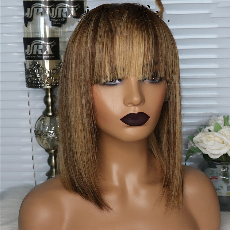 Straight Human Hair Bob Wig with Bangs