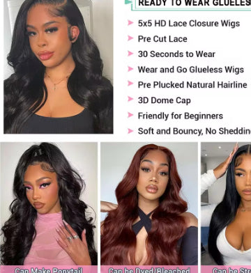 Body Wave 5x5 Closure Wig | Glueless Human Hair | 16–34 Inches