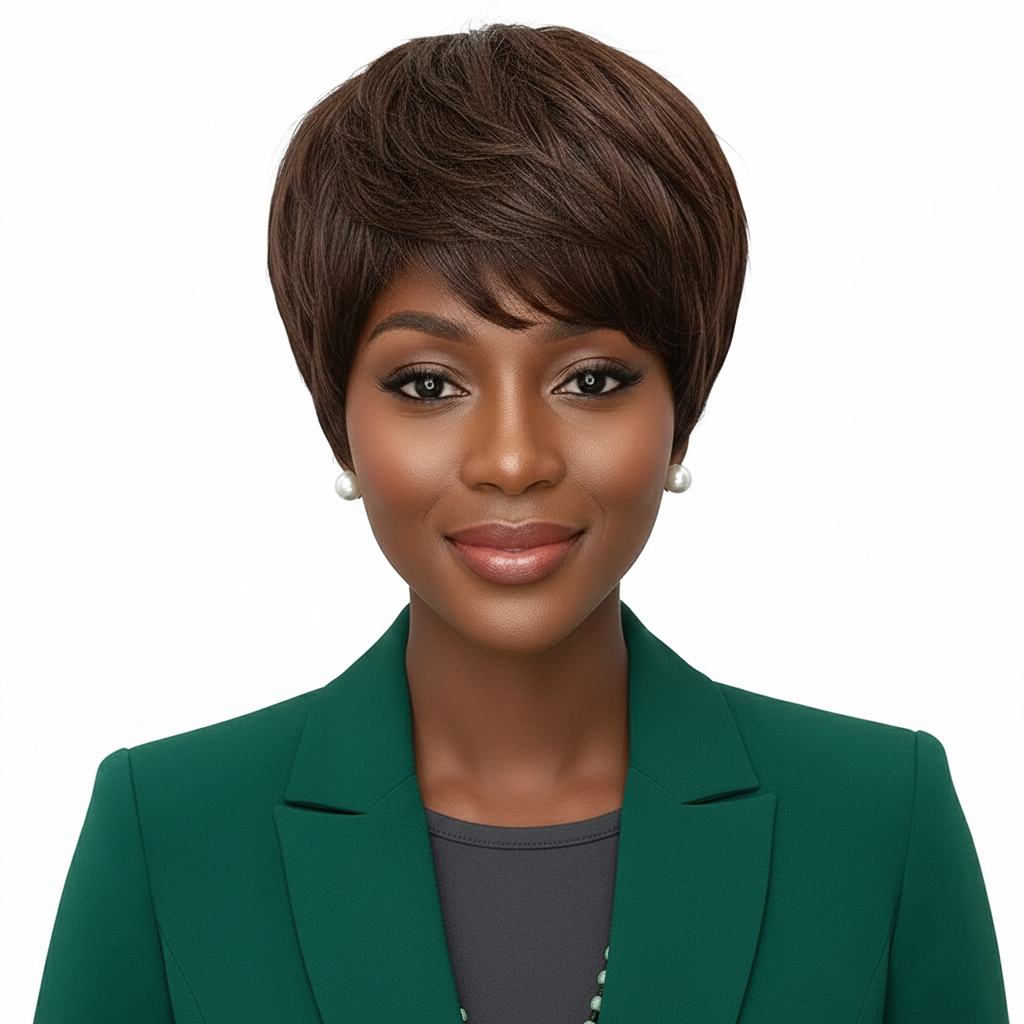 Short Human Hair Cap Wig with Simulated Scalp
