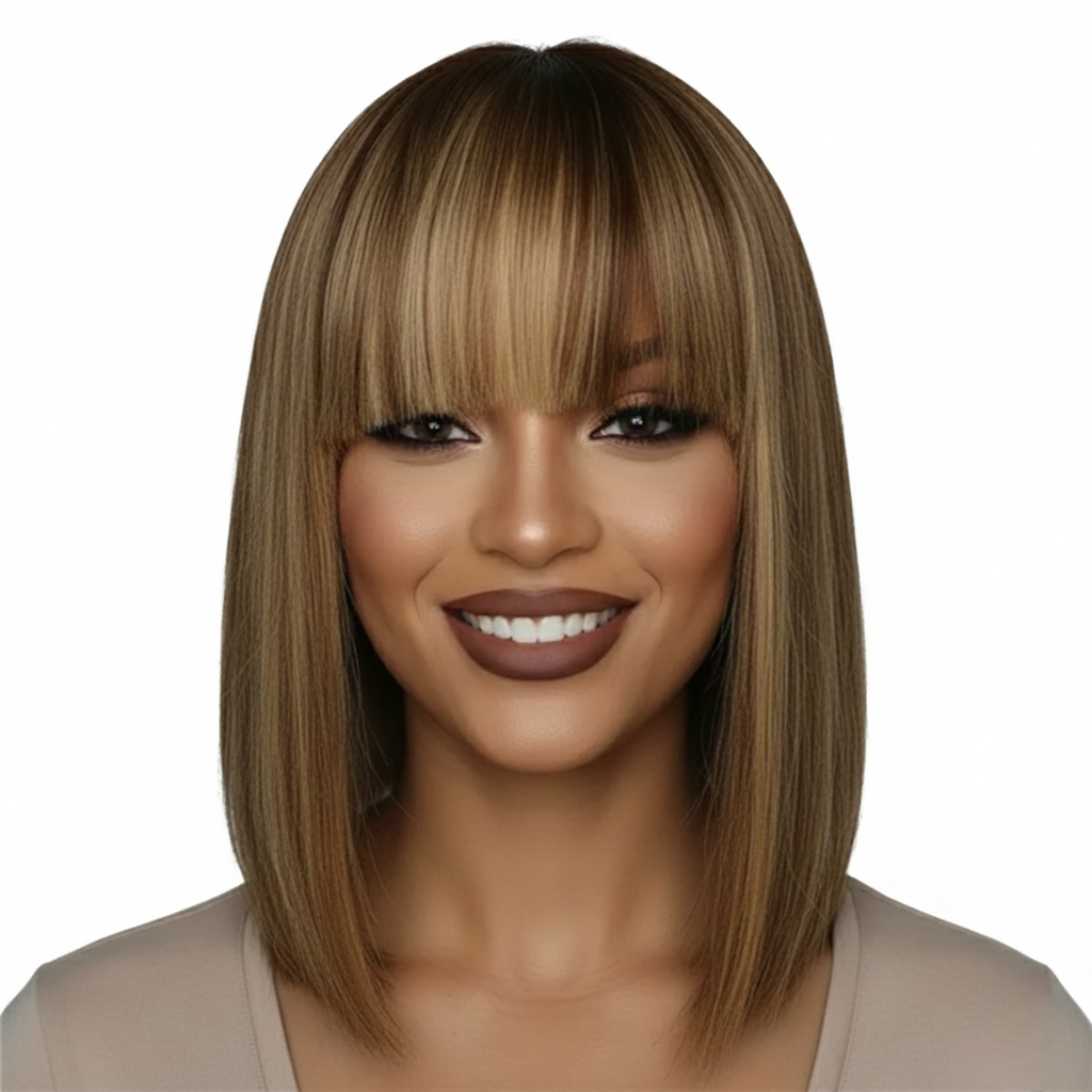 Straight Human Hair Bob Wig with Bangs