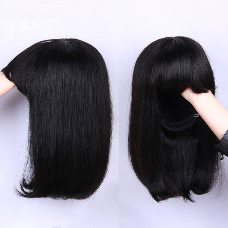 Human Hair Blunt Bob Wig with Full Bangs | Sleek Straight Cut | 8–16 Inch