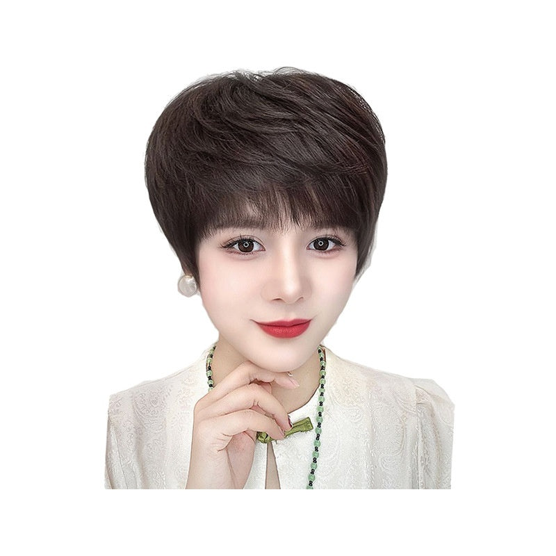 Short Human Hair Cap Wig with Simulated Scalp