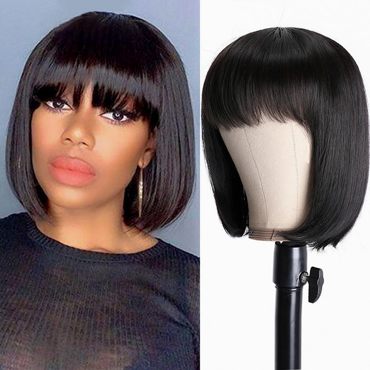 Human Hair Blunt Bob Wig with Full Bangs | Sleek Straight Cut | 8–16 Inch